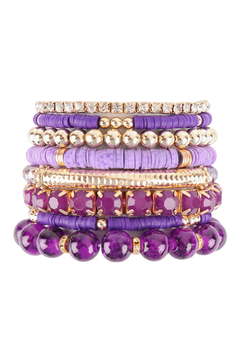 FIMO CCB Mix Bead Charm Stretchable Bracelet Purple - Pack of 6