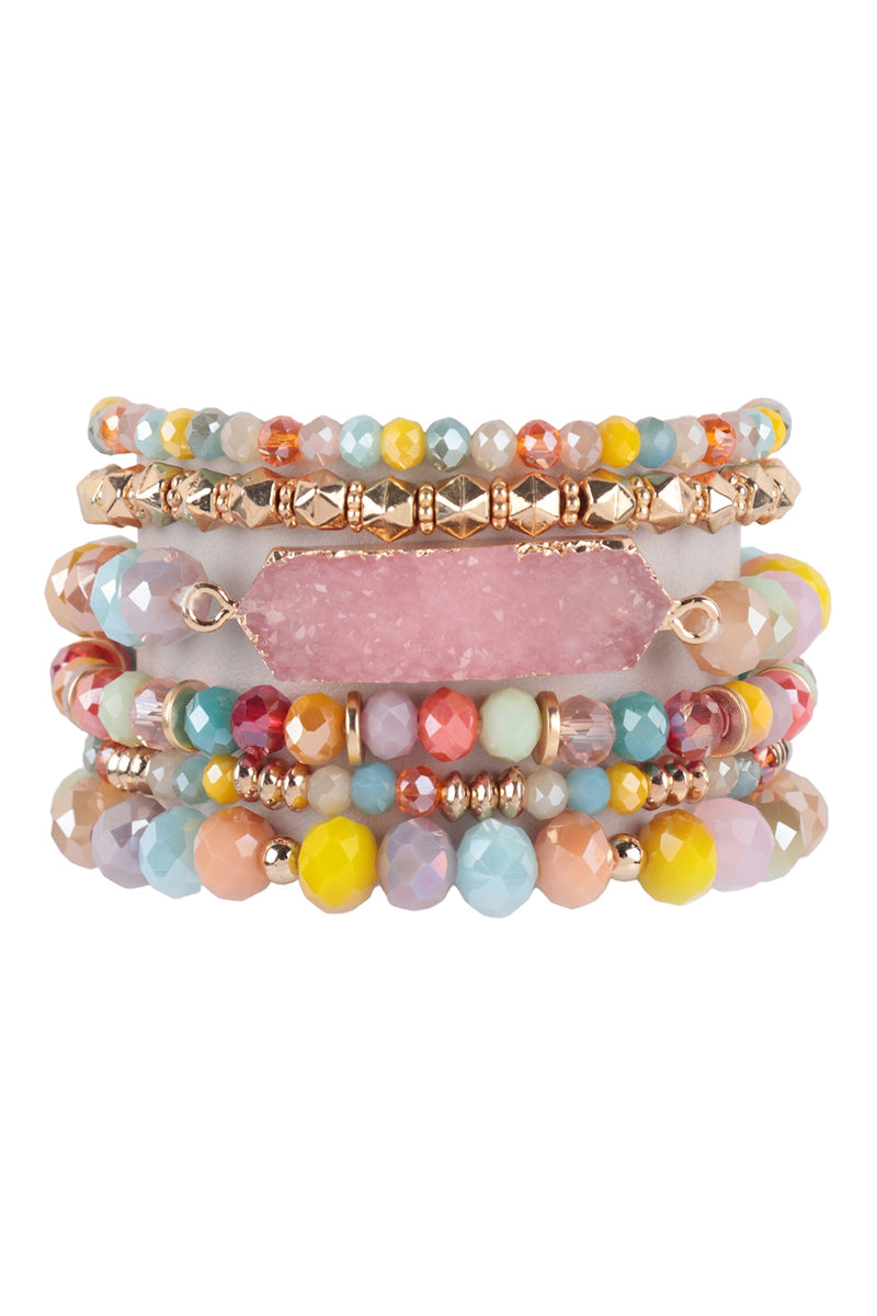 Druzy Oval Glass Beads Charm Bracelet Light Multicolor - Pack of 6