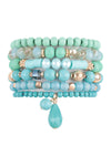 4 Lines Western Concho Antique Natural Stone Turquoise Stretch Bracelet Set - Pack of 6