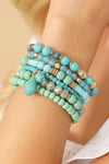 Mix Beads Natural Stone Wood Charm Stretch Bracelet Set Turquoise - Pack of 6