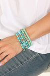 Mix Beads Natural Stone Wood Charm Stretch Bracelet Set Turquoise - Pack of 6