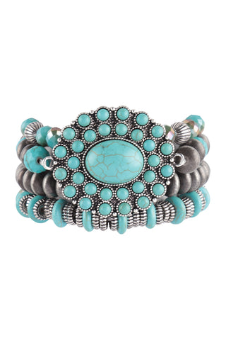 Turquoise Mixed Beads With Stone Charm Bracelet - Pack of 6