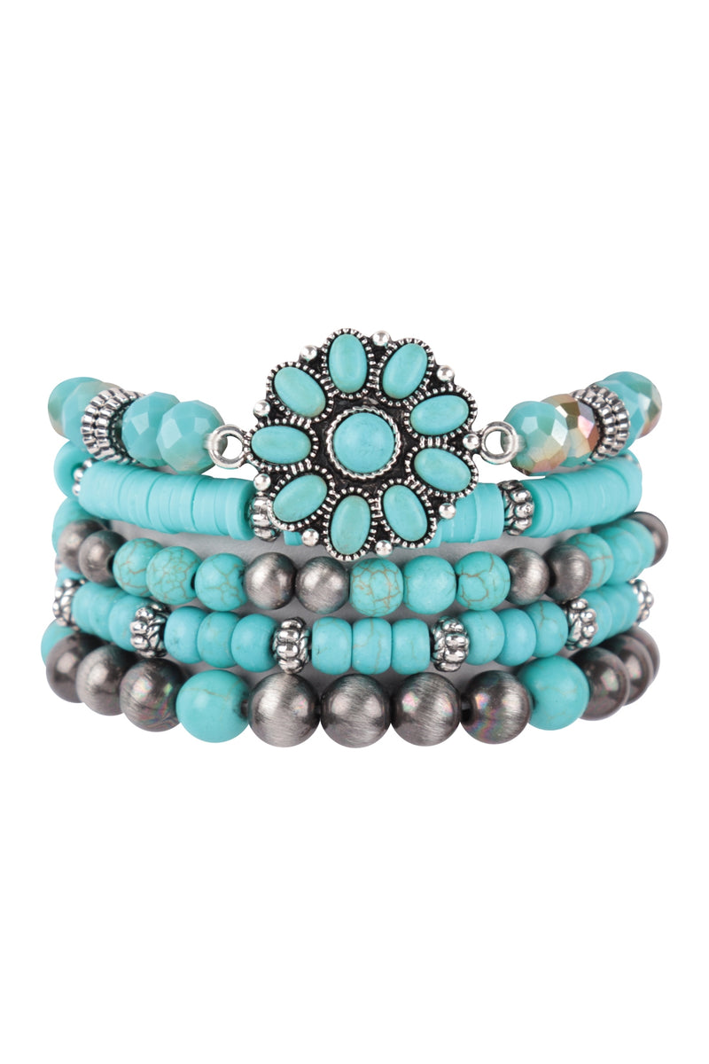 5 Lines Western Concho Flower Stone Bracelet Turquoise - Pack of 6