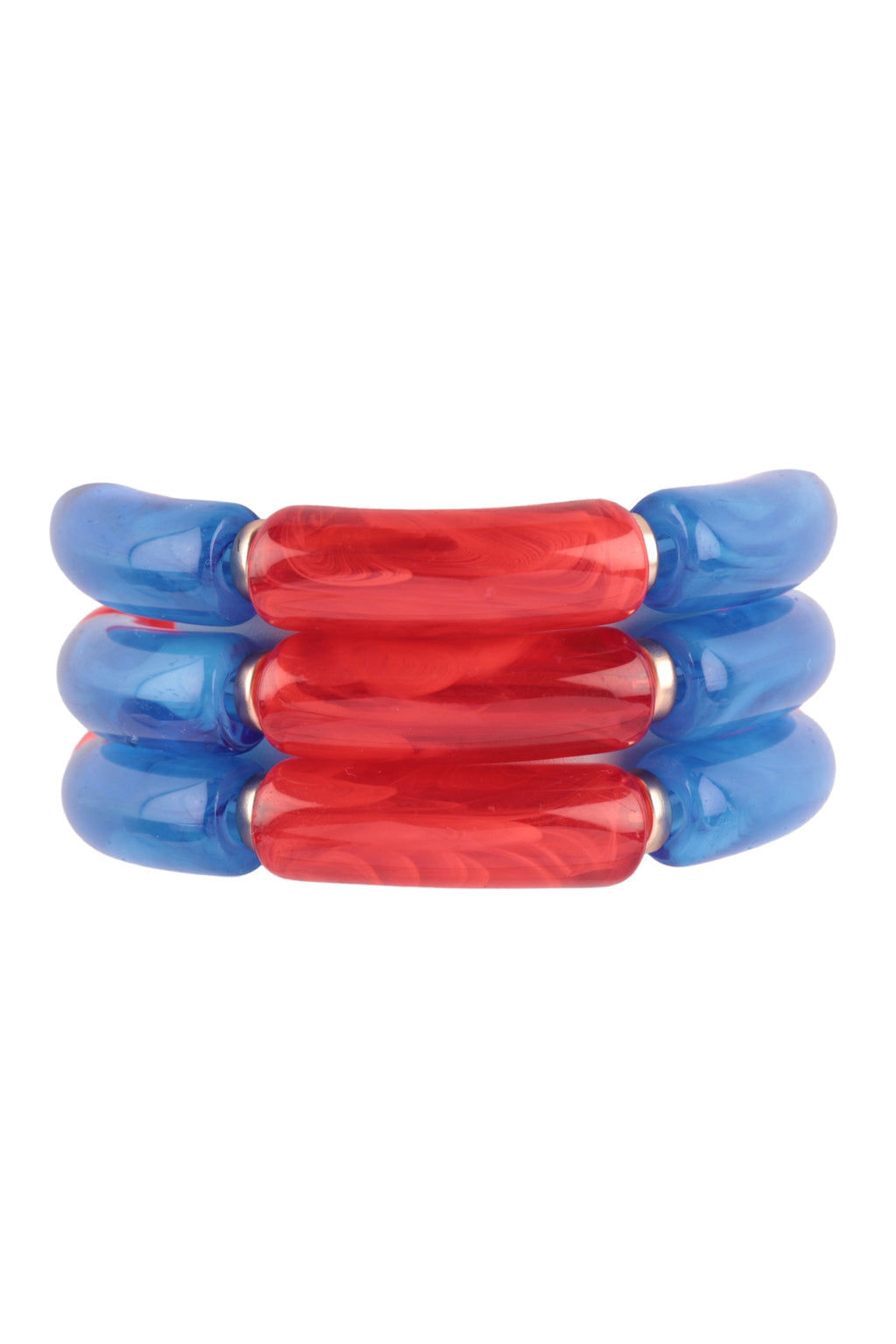 Tubular Bead USA Color Accent Bracelet Red/Blue - Pack of 6