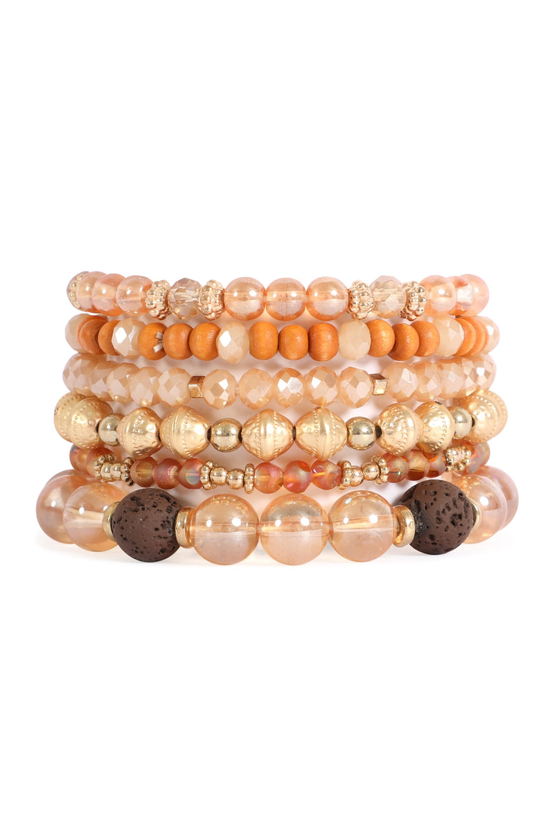 Charm Mix Beads Multilayer Stretch Bracelet Brown - Pack of 6