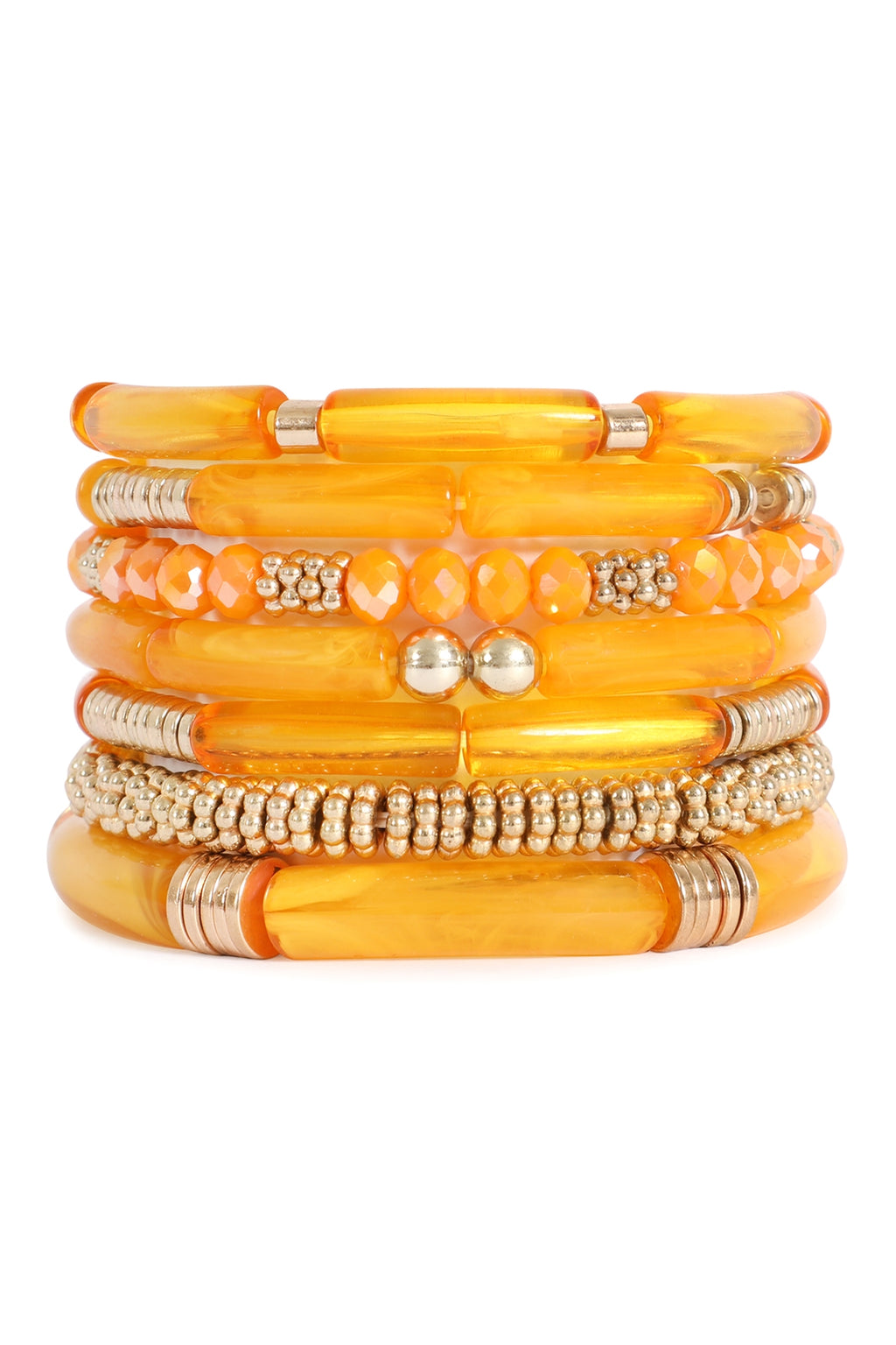 Mix Beads, Tubular, CCB, Rondelle Stretch Stackable Bracelet Orange - Pack of 6