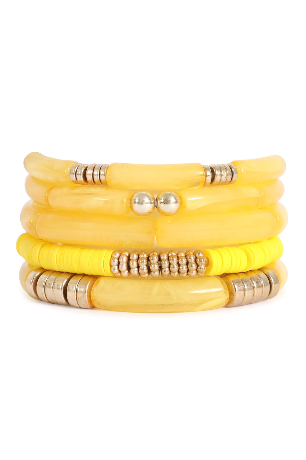 Multi Layer Tubular, CCB, FIMO Versatile Stretch Bracelet Yellow - Pack of 6