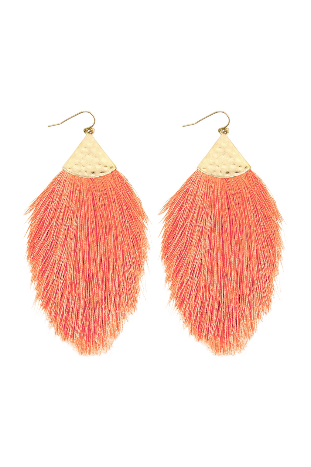 Dark Salmon Tassel with Hammered Metal Hook Drop Earrings - Pack of 6