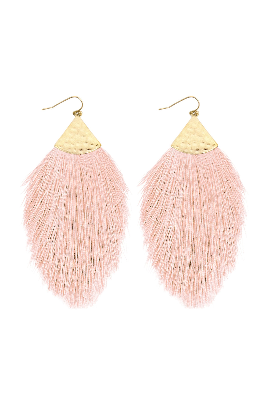 Light Pink Tassel with Hammered Metal Hook Drop Earrings - Pack of 6