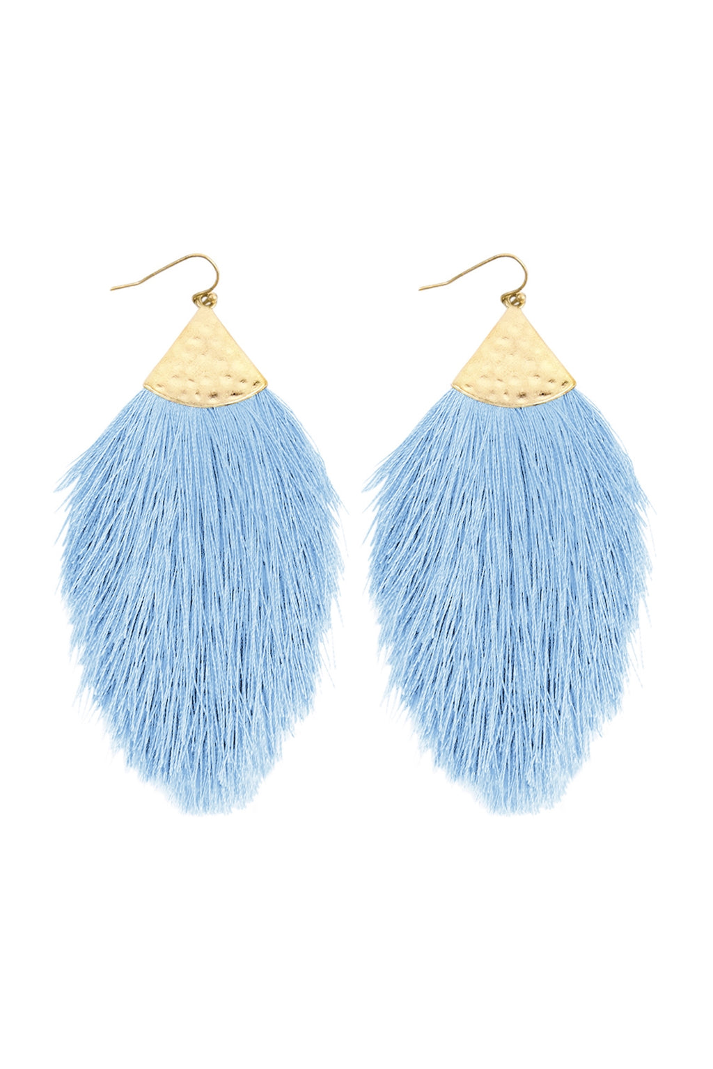 Light Blue Tassel with Hammered Metal Hook Drop Earrings - Pack of 6