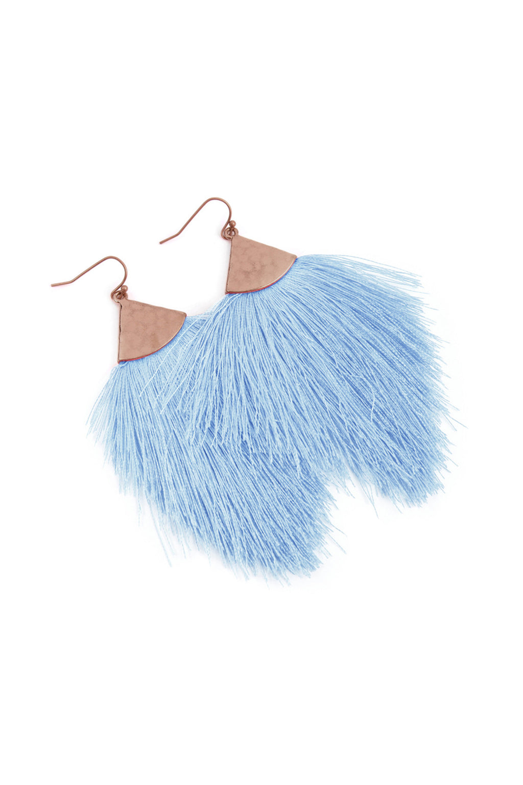 Light Blue Tassel with Hammered Metal Hook Drop Earrings - Pack of 6