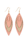 Pink Three Layer Fringed Leather Marquise Earrings - Pack of 6