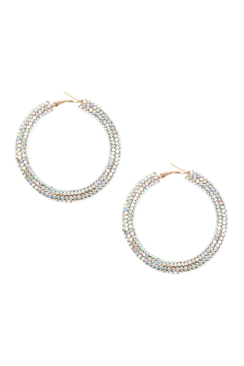 Iridescent Clear Rhinestone Coated Hoop Earrings - Pack of 6