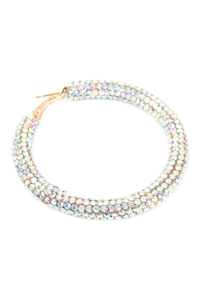 Iridescent Clear Rhinestone Coated Hoop Earrings - Pack of 6