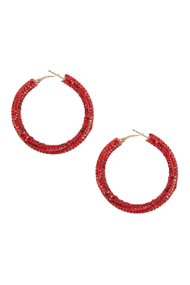 Red Rhinestone Coated Hoop Earrings - Pack of 6