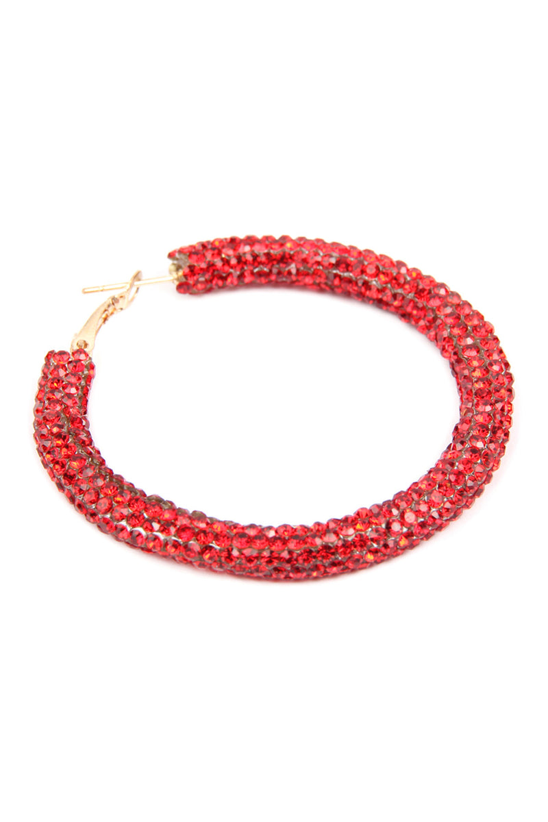 Red Rhinestone Coated Hoop Earrings - Pack of 6