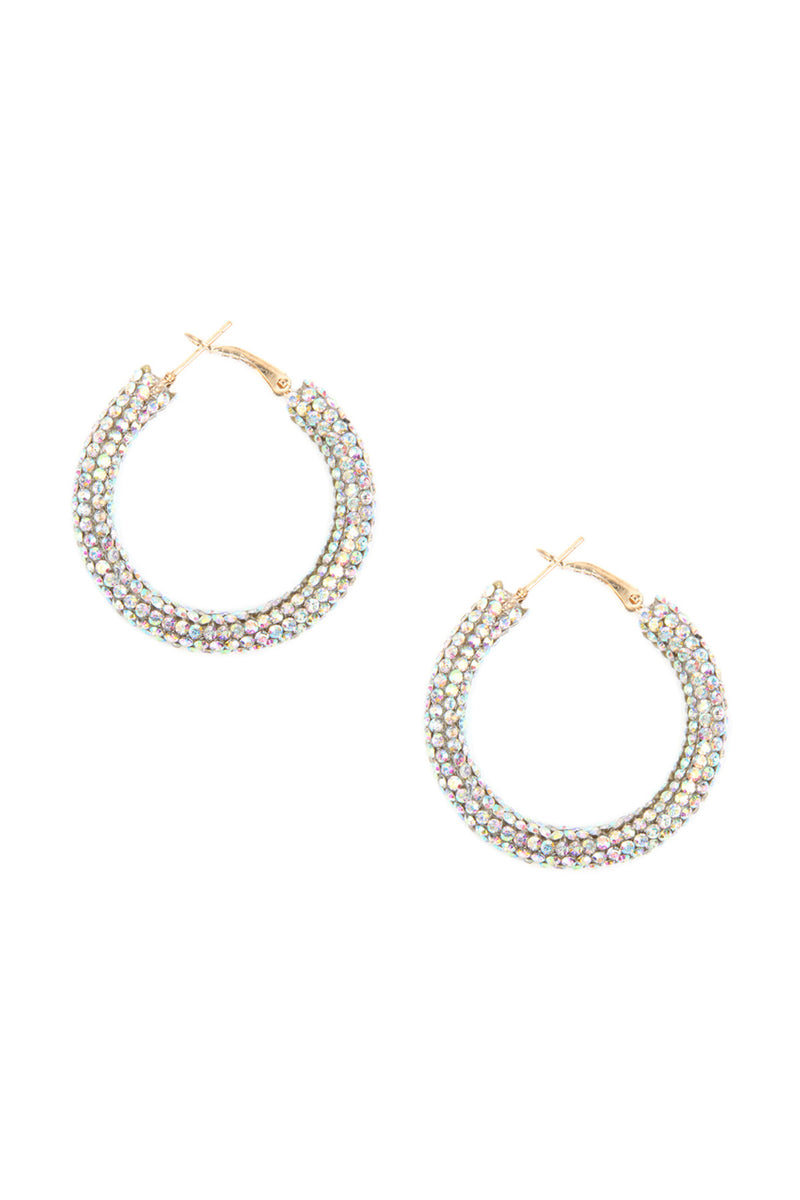 Iridescent Clear Rhinestone Coated Hoop Earrings - Pack of 6