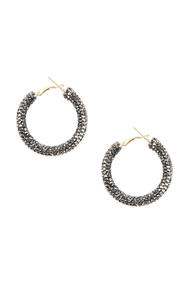 Hematite Rhinestone Coated Hoop Earrings - Pack of 6