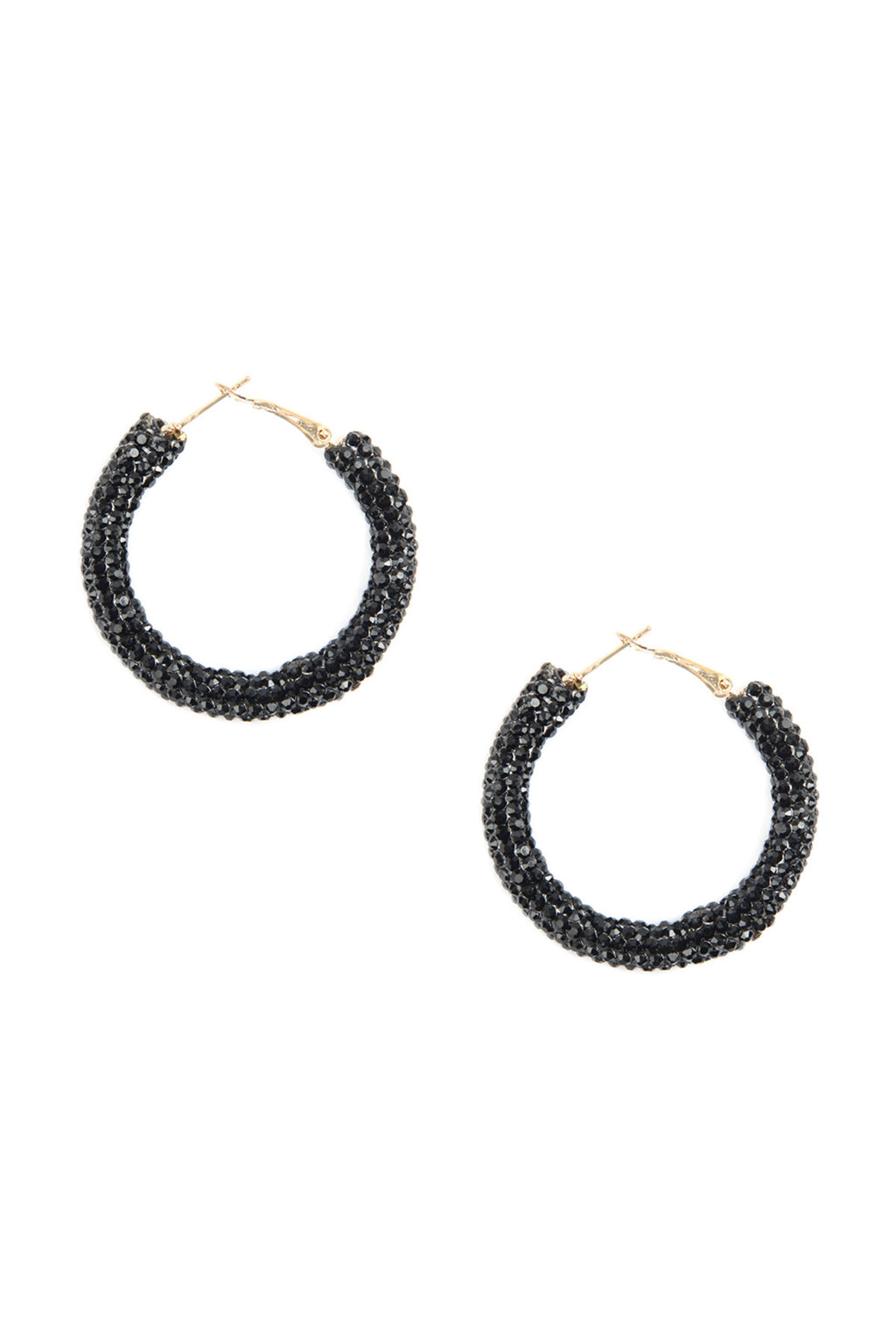 Jet Black Rhinestone Coated Hoop Earrings - Pack of 6