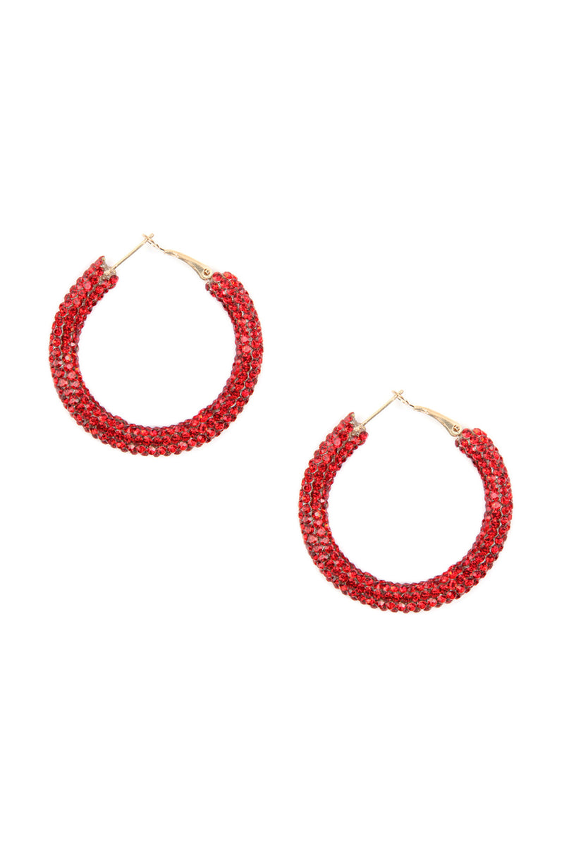 Red Rhinestone Coated Hoop Earrings - Pack of 6