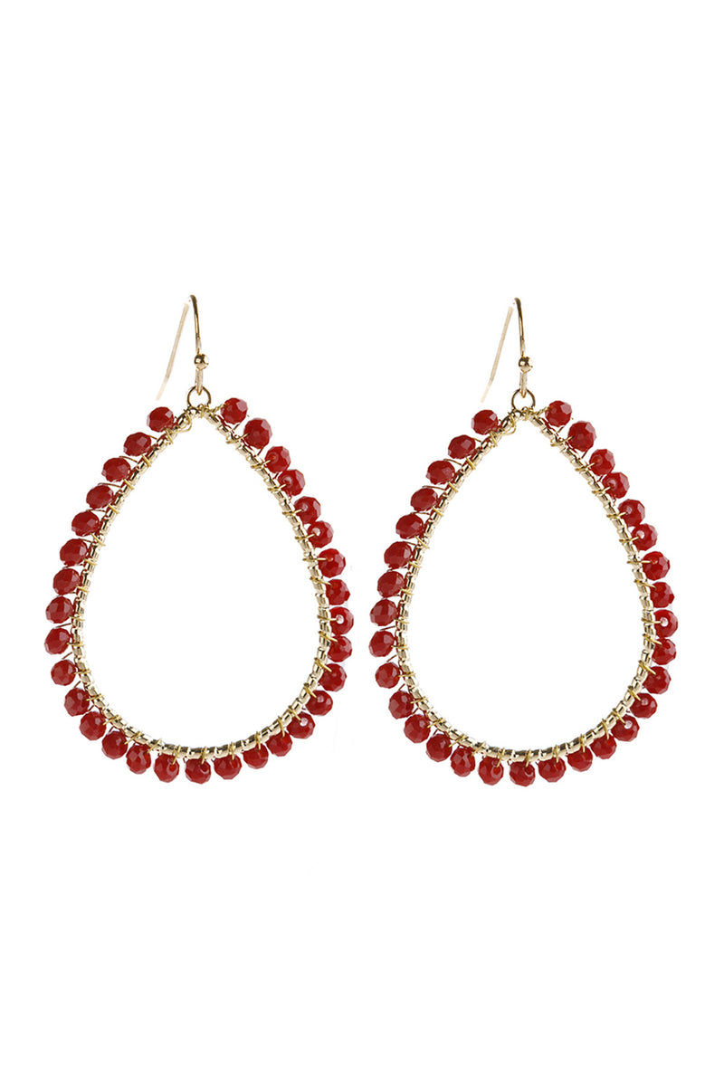 Burgundy Wire Teardrop Glass Beads Hook Earrings - Pack of 6