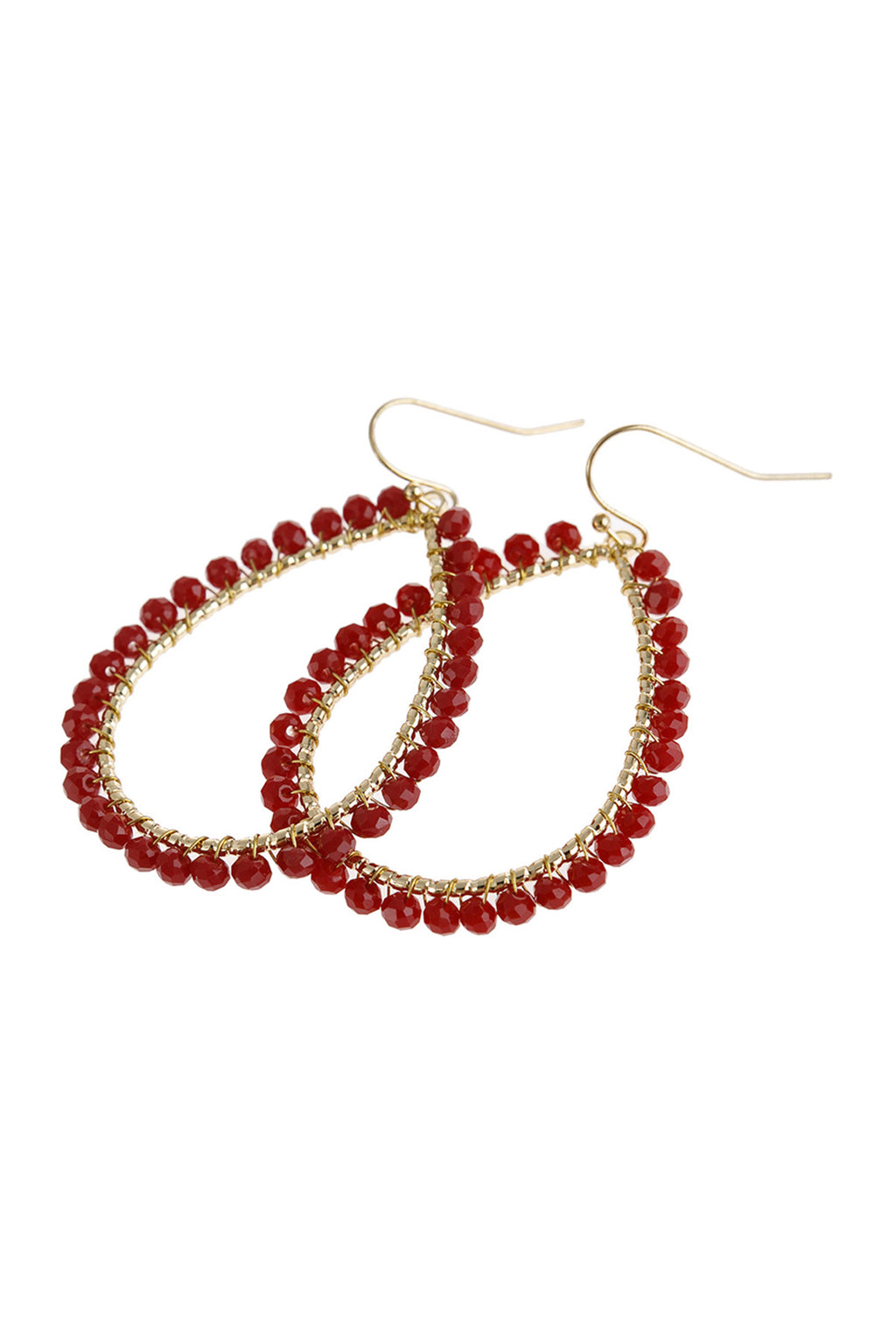 Burgundy Wire Teardrop Glass Beads Hook Earrings - Pack of 6