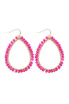 Fuchsia Wire Teardrop Glass Beads Hook Earrings - Pack of 6