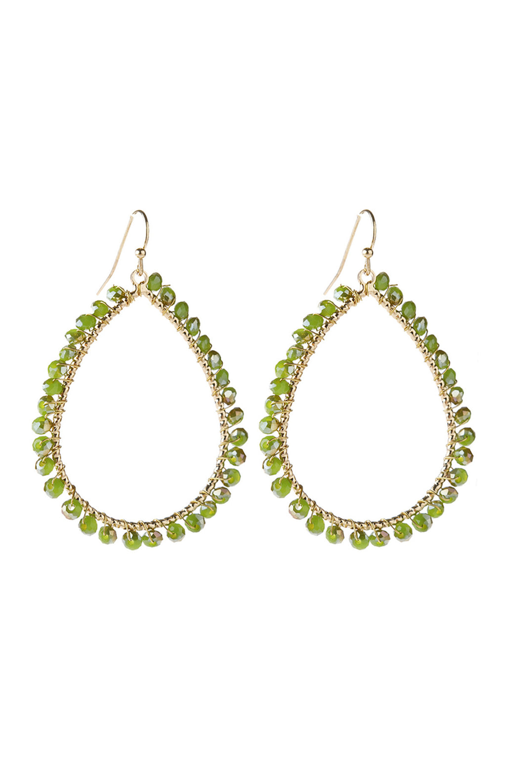 Green Wire Teardrop Glass Beads Hook Earrings - Pack of 6