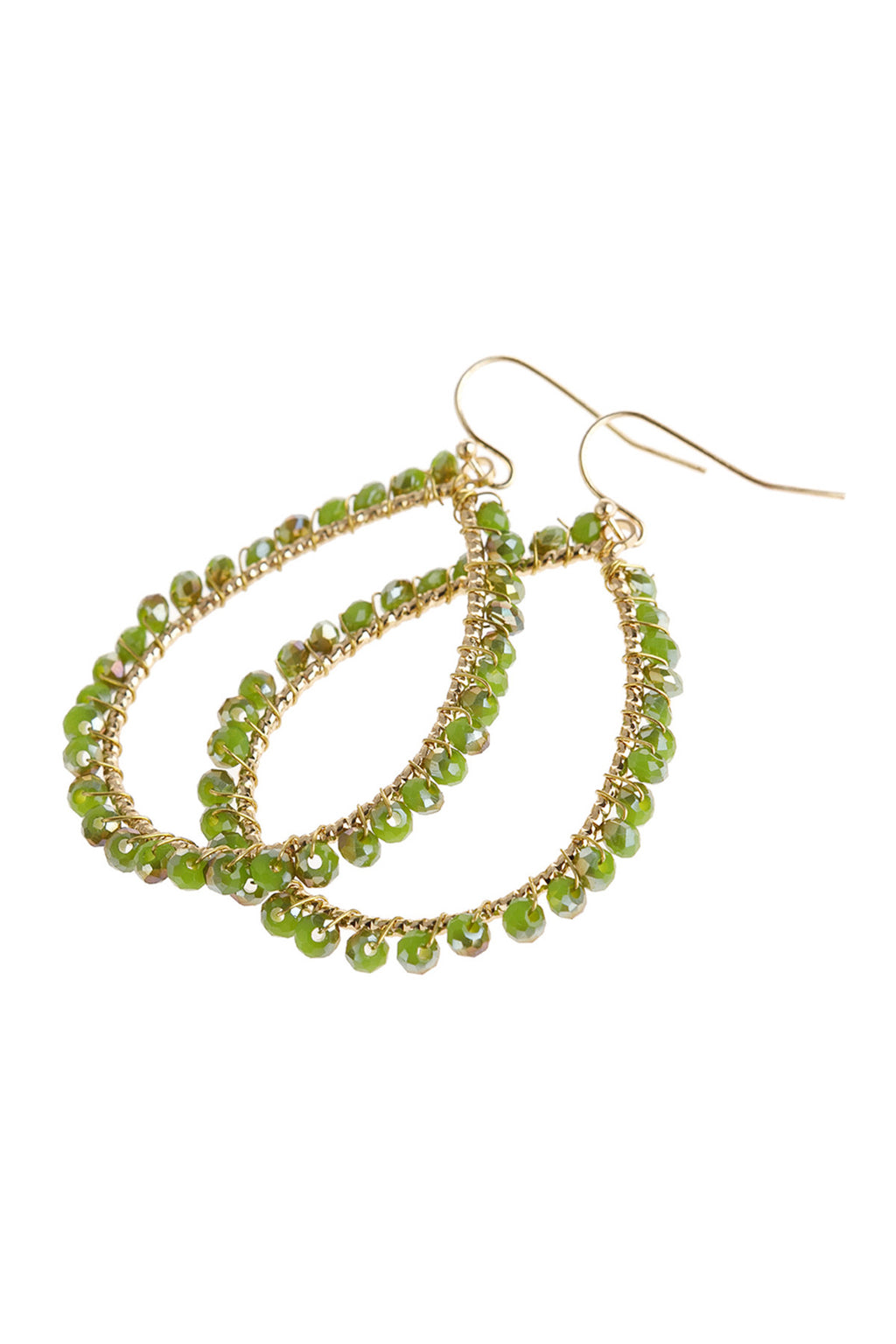 Green Wire Teardrop Glass Beads Hook Earrings - Pack of 6