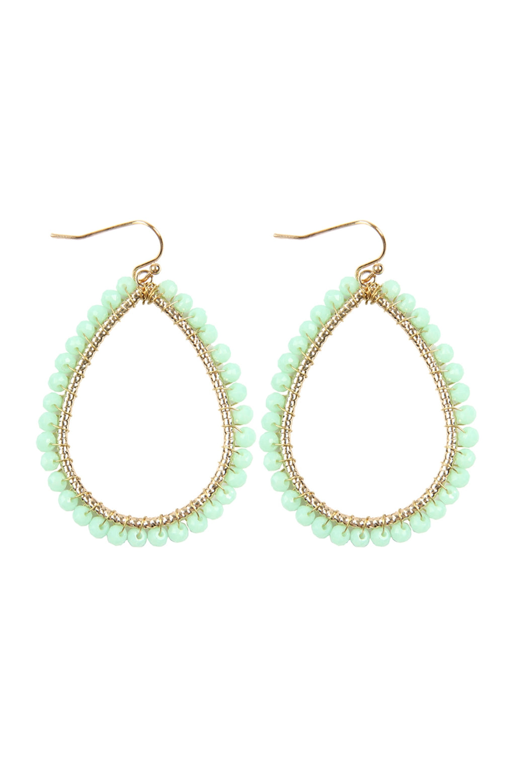 Mint Wire Teardrop Glass Beads Hook Earrings - Pack of 6