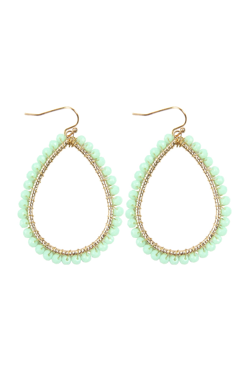 Mint Wire Teardrop Glass Beads Hook Earrings - Pack of 6