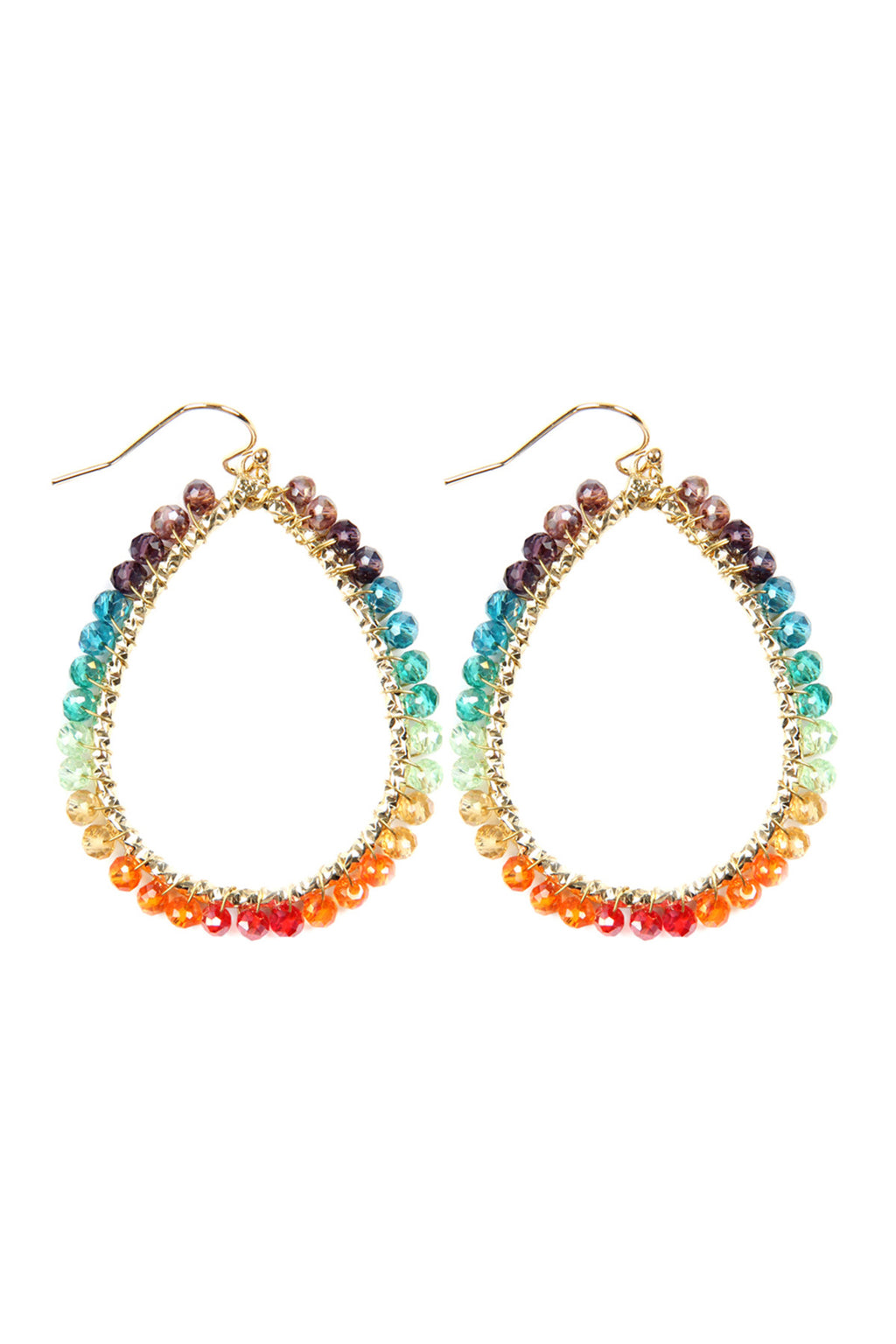 Multicolor Wire Teardrop Glass Beads Hook Earrings - Pack of 6