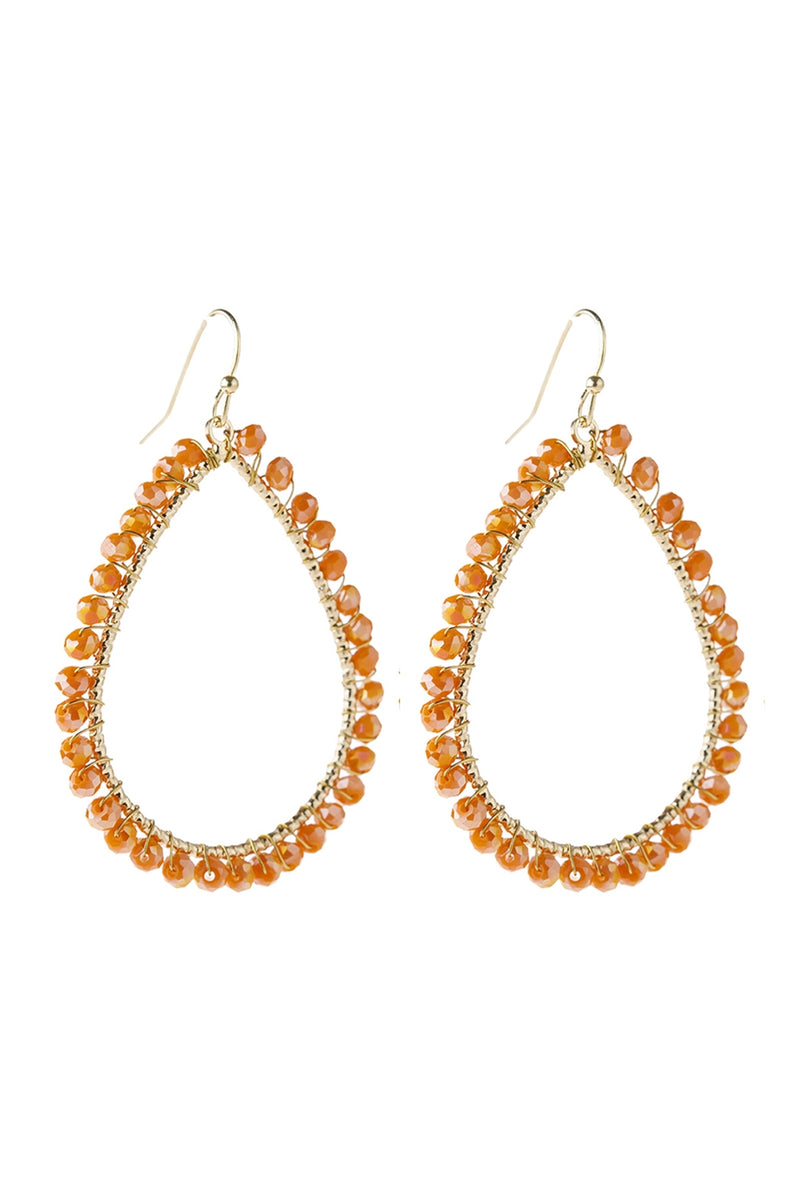 Orange AB Wire Teardrop Glass Beads Hook Earrings - Pack of 6