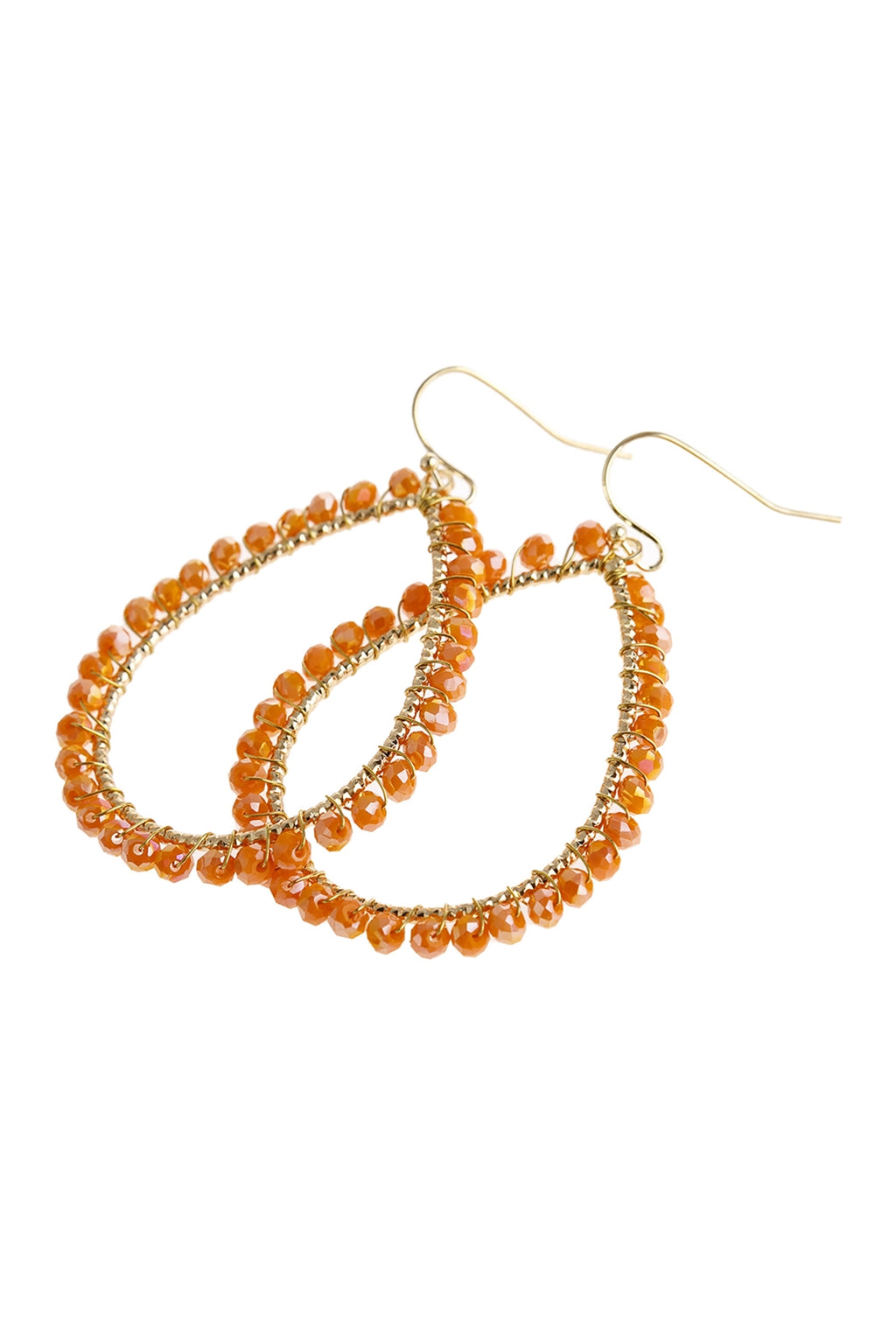 Orange AB Wire Teardrop Glass Beads Hook Earrings - Pack of 6