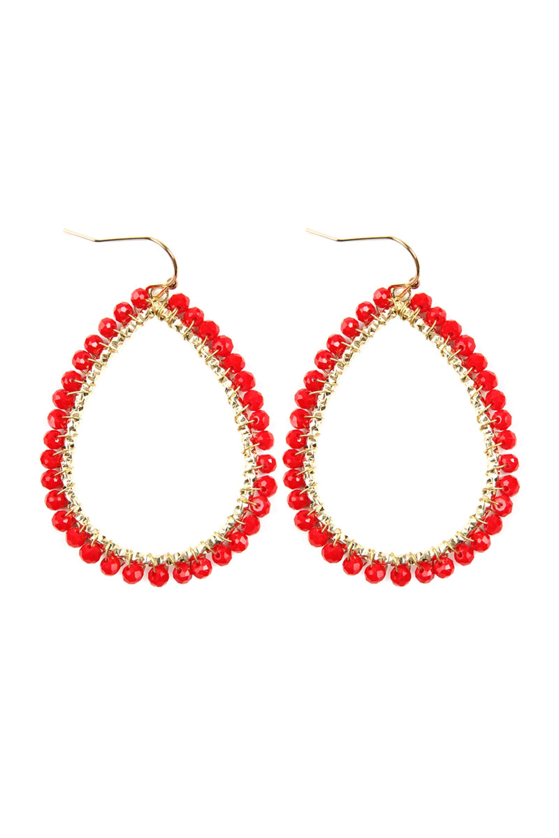 Red Wire Teardrop Glass Beads Hook Earrings - Pack of 6