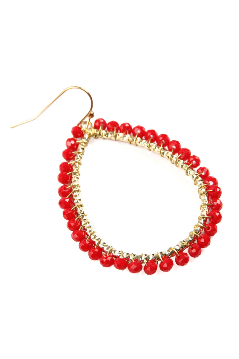 Red Wire Teardrop Glass Beads Hook Earrings - Pack of 6