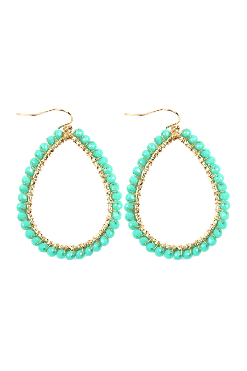 Turquoise Wire Teardrop Glass Beads Hook Earrings - Pack of 6