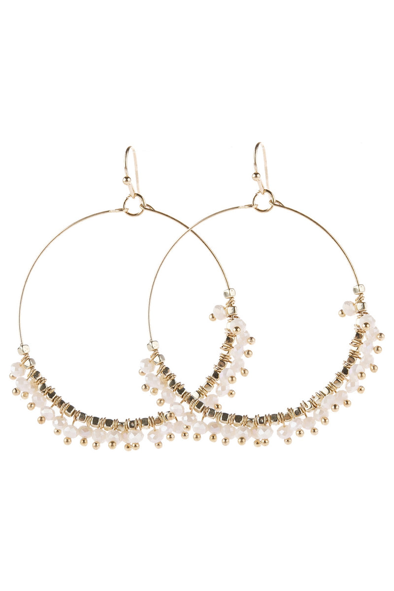 Beige Beaded Hoop Dangle Earrings - Pack of 6