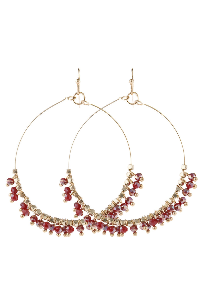 Burgundy Beaded Hoop Dangle Earrings - Pack of 6