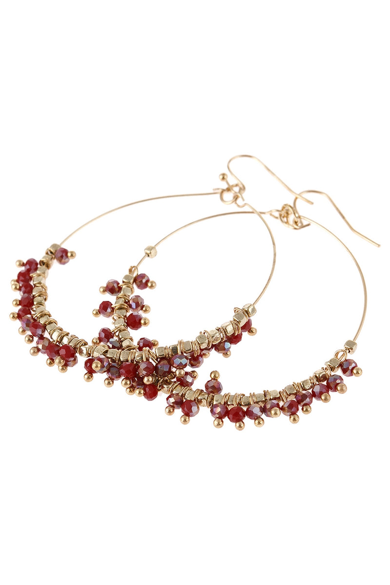 Burgundy Beaded Hoop Dangle Earrings - Pack of 6