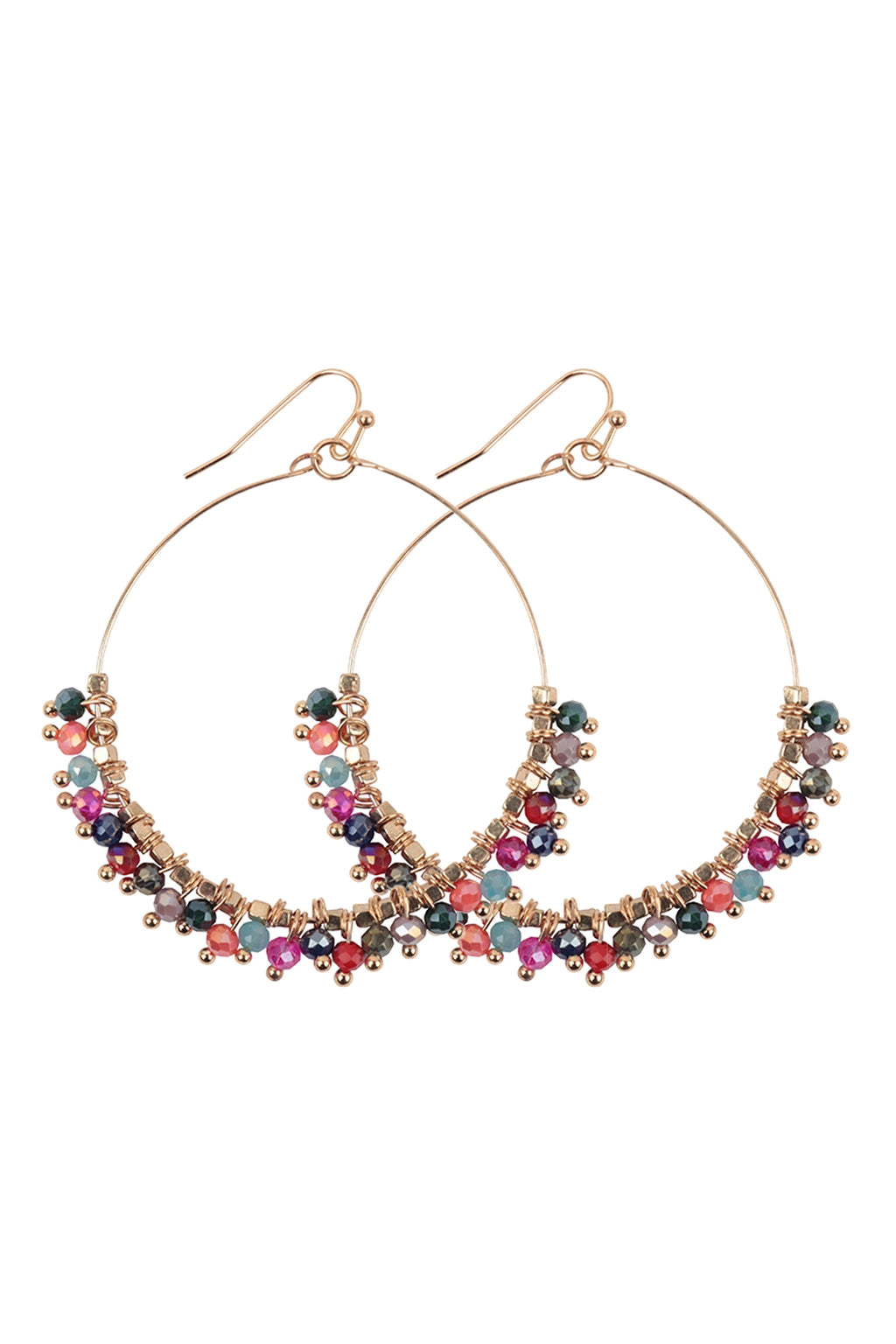 Dark Multicolor Beaded Hoop Dangle Earrings - Pack of 6