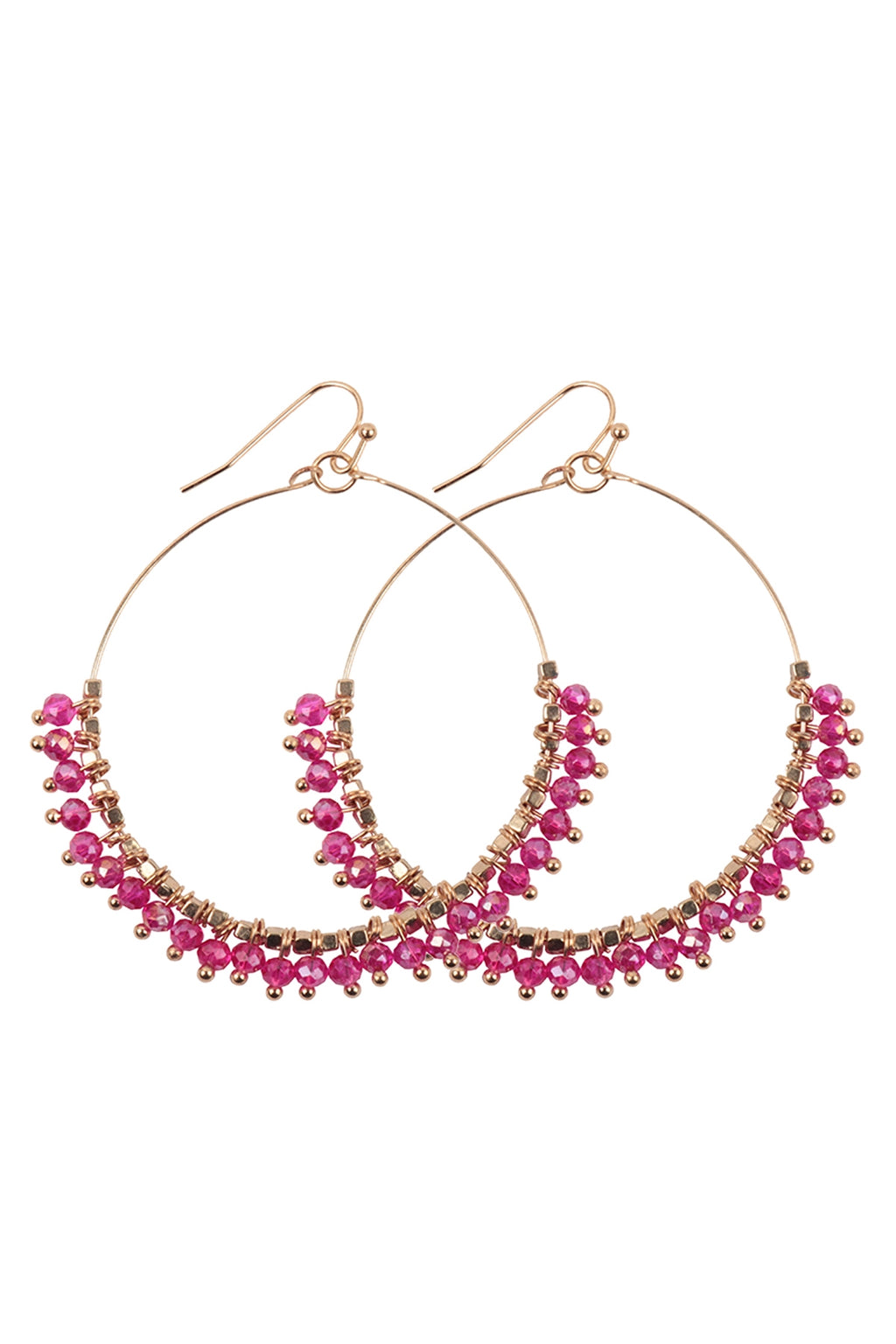 Hot Pink Beaded Hoop Dangle Earrings - Pack of 6