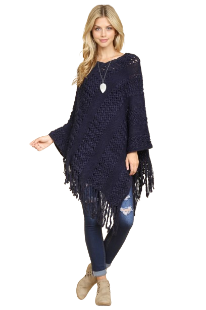 Navy Classic Fringe Poncho - Pack of 6