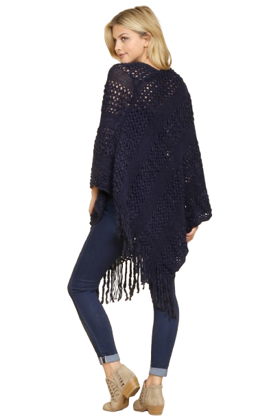 Navy Classic Fringe Poncho - Pack of 6