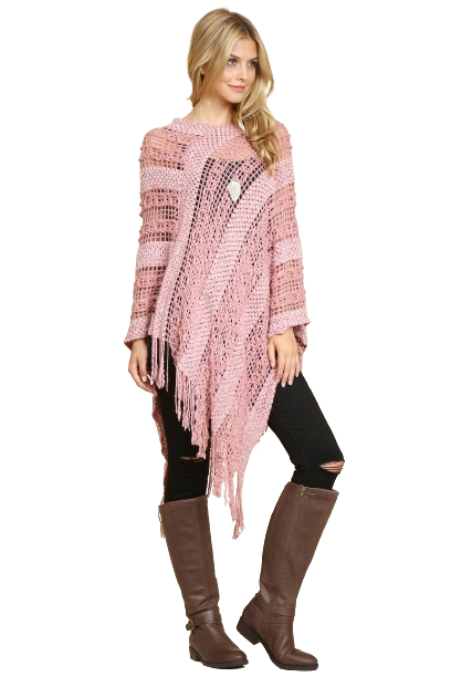 Dusty Pink Crochet Native Pattern Poncho - Pack of 6