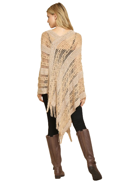 Khaki Crochet Native Pattern Poncho - Pack of 6