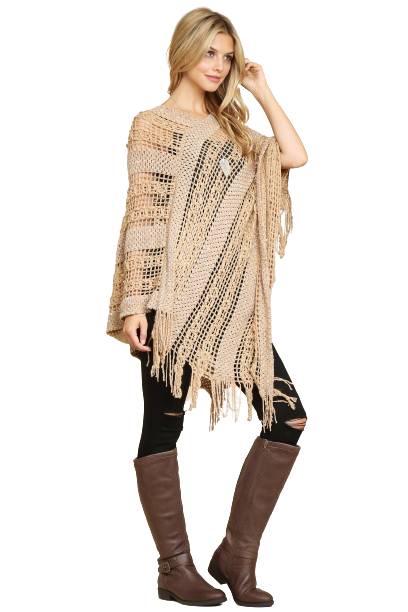 Khaki Crochet Native Pattern Poncho - Pack of 6