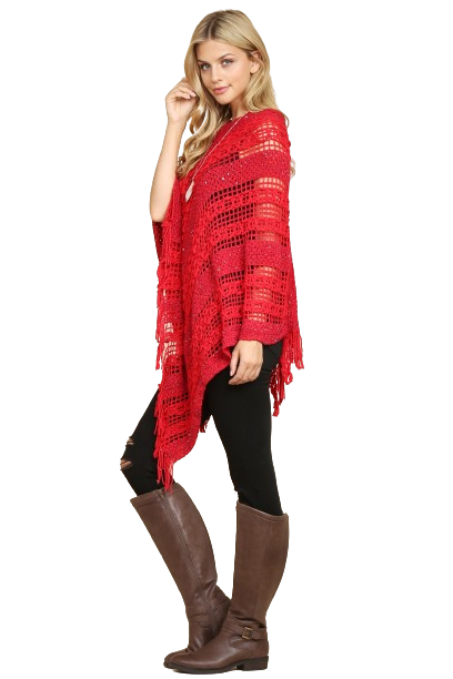 Red Crochet Native Pattern Poncho - Pack of 6