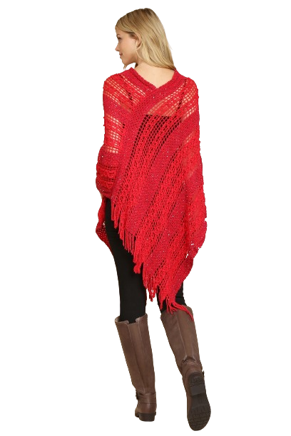 Red Crochet Native Pattern Poncho - Pack of 6