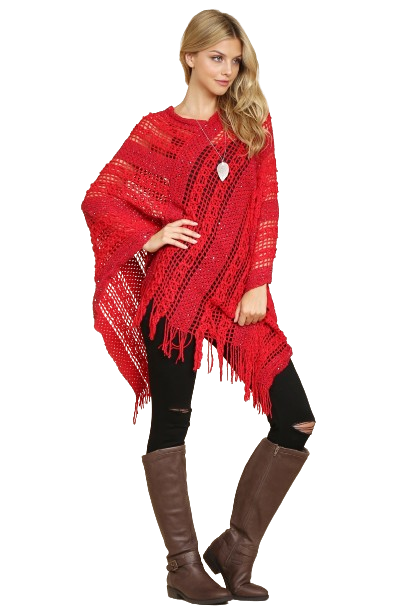 Red Crochet Native Pattern Poncho - Pack of 6